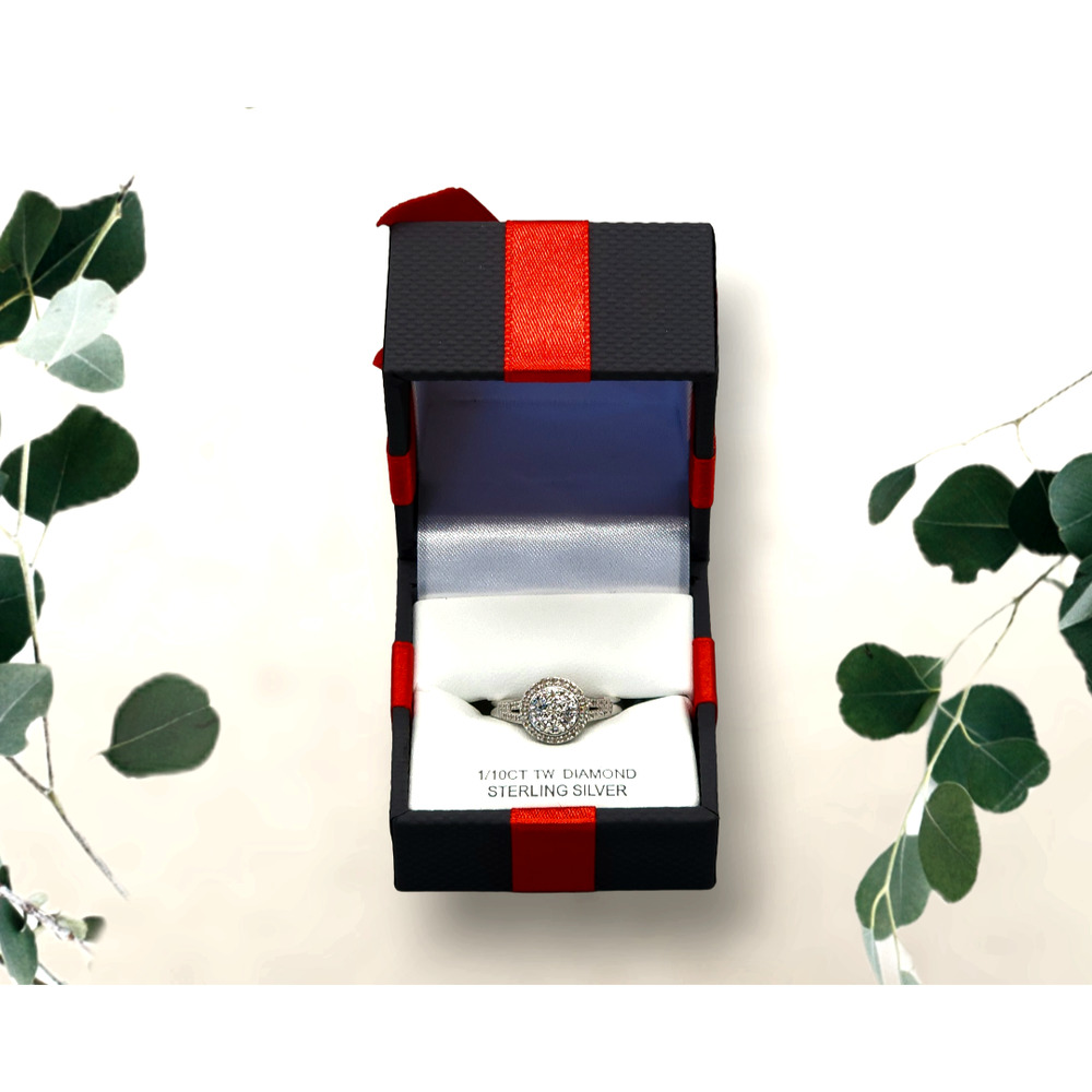 Diamond Round Cluster Cocktail Ring in Sterling Silver Size 7